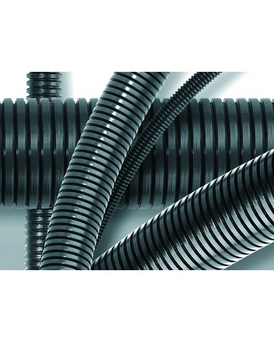 Труба ПА 6 гибкая гофр. д.13мм, ПВ-0, без протяжки, 100м, цвет тёмно-серый DKC 80013 в Волгограде Труба гофрированная Pintop.ru