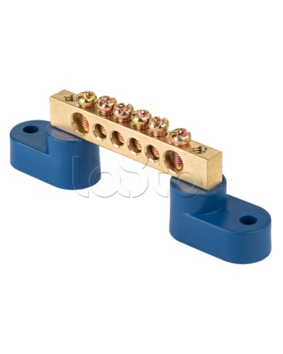 Шина 0 N (8х12мм) 6 отверстий латунь 2 синих угловых изолятора EKF PROxima (sn0-125-06-2) в Волгограде Аксессуары для стоек и шкафов Pintop.ru