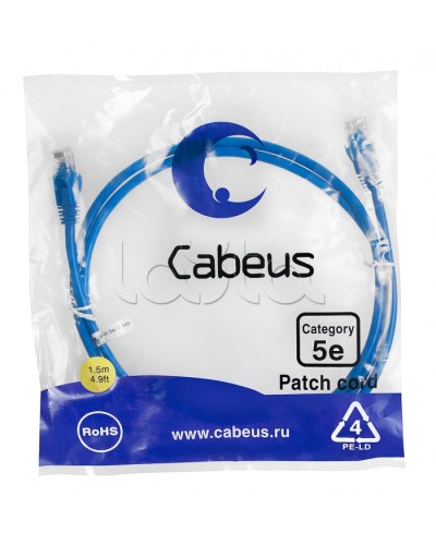 Патч-корд медный U/UTP кат.5е (1,5м) LSZH (синий) Cabeus (PC-UTP-RJ45-Cat.5e-1.5m-BL-LSZH) в Волгограде Патчкорды (медные) Pintop.ru