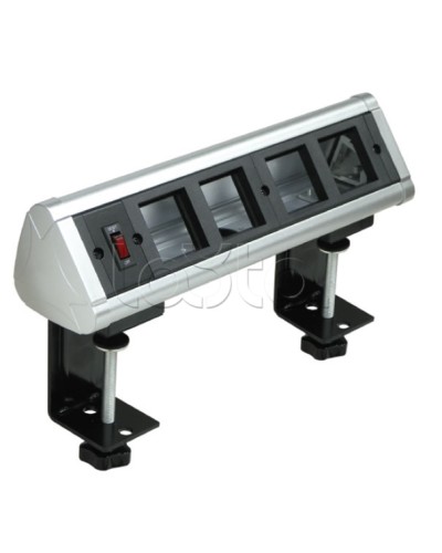 Блок настольный с выключателем нагрузки на 4 модуля (45х45мм) на струбцинах (алюминий) Экопласт 70314 в Волгограде Аксессуары для кабель-канала Pintop.ru