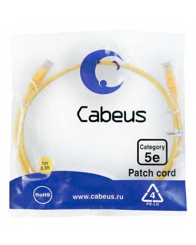 Патч-корд медный U/UTP кат.5е (1м) LSZH (желтый) Cabeus (PC-UTP-RJ45-Cat.5e-1m-YL-LSZH) в Волгограде Патчкорды (медные) Pintop.ru