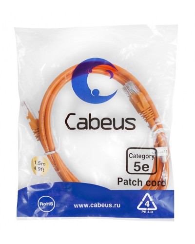 Патч-корд медный U/UTP кат.5е (1,5м) LSZH (оранжевый) Cabeus (PC-UTP-RJ45-Cat.5e-1.5m-OR-LSZH) в Волгограде Патчкорды (медные) Pintop.ru