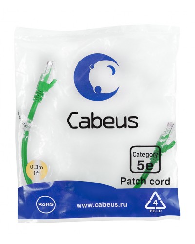 Патч-корд медный U/UTP кат.5е (0,3м) LSZH (зеленый) Cabeus (PC-UTP-RJ45-Cat.5e-0.3m-GN-LSZH) в Волгограде Патчкорды (медные) Pintop.ru