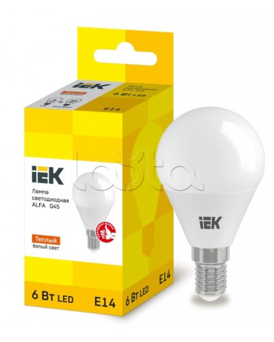 Лампа LED ALFA G45 шар 6Вт 230В 3000К E14 IEK (LLA-G45-6-230-30-E14) в Волгограде Источники света(Лампы) Pintop.ru