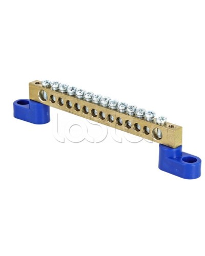 Шина 0 N (6х9мм) 14 отверстий латунь 2 синих угловых изолятора EKF PROxima (sn0-63-14-2) в Волгограде Аксессуары для стоек и шкафов Pintop.ru