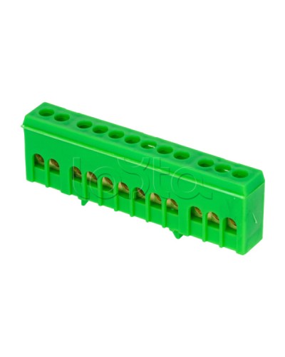 Шина 0 PE (6х9мм) 12 отверстий латунь зеленый изолированный корпус на DIN-рейку EKF PROxima (sn0-63-12-ig) в Волгограде Аксессуары для стоек и шкафов Pintop.ru