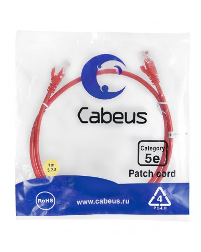 Патч-корд медный U/UTP кат.5е (1м) LSZH (красный) Cabeus (PC-UTP-RJ45-Cat.5e-1m-RD-LSZH) в Волгограде Патч-корды и пигтейлы Pintop.ru