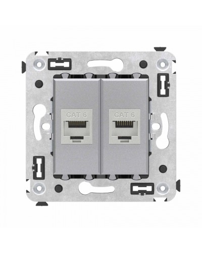 Компьютерная розетка RJ-45 в стену, кат.6 двойная экранированная, Avanti, Закаленная сталь DKC (4404794) в Волгограде Розетки компьютерные и телефонные Pintop.ru