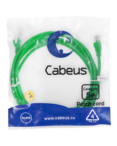 Патч-корд медный U/UTP кат.5е (3м) LSZH (зеленый) Cabeus (PC-UTP-RJ45-Cat.5e-3m-GN-LSZH) в Волгограде Патчкорды (медные) Pintop.ru