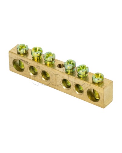 Шина PEN ноль-земля (8х12мм) 6 отверстий латунь крепеж по центру EKF PROxima (sn0-125-6-c) в Волгограде Клеммные колодки Pintop.ru