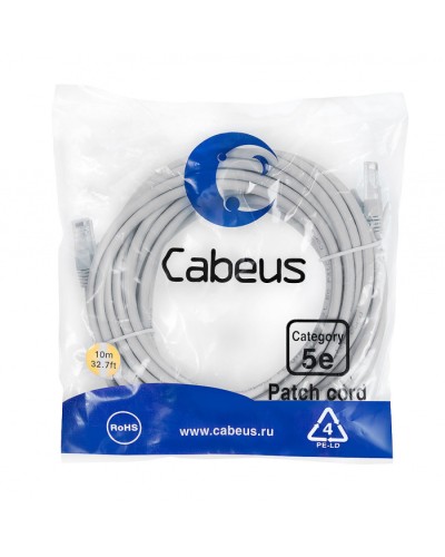 Патч-корд медный U/UTP кат.5е (20м) LSZH (серый) Cabeus (PC-UTP-RJ45-Cat.5e-20m-LSZH) в Волгограде Патчкорды (медные) Pintop.ru