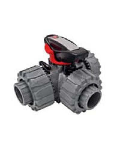 Кран шаровой трехходовой ПВХ D25, под клей Экопласт с муфтовым окончанием (49448) в Волгограде Повороты, муфты, тройники Pintop.ru