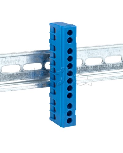 Шина 0 N (6х9мм) 12 отверстий латунь синий изолированный корпус на DIN-рейку EKF PROxima (sn0-63-12-ib) в Волгограде Клеммные колодки Pintop.ru