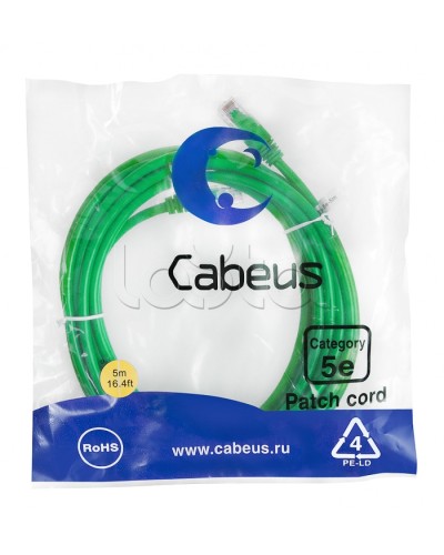 Патч-корд медный U/UTP кат.5е (5м) LSZH (зеленый) Cabeus (PC-UTP-RJ45-Cat.5e-5m-GN-LSZH) в Волгограде Патчкорды (медные) Pintop.ru