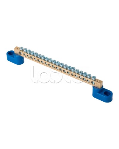 Шина 0 N (6х9мм) 20 отверстий латунь 2 синих угловых изолятора EKF PROxima (sn0-2-63-20) в Волгограде Аксессуары для стоек и шкафов Pintop.ru