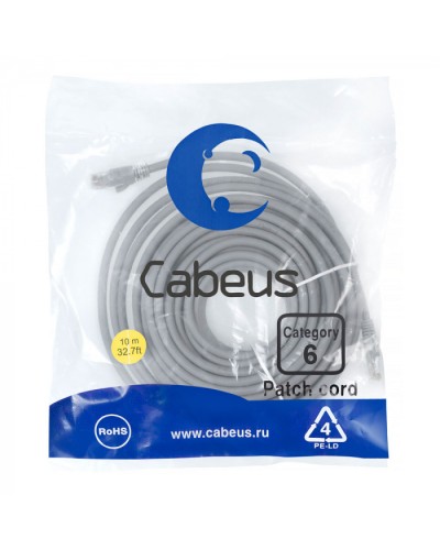 Патч-корд медный U/UTP кат.6 (10м) LSZH (серый) Cabeus (PC-UTP-RJ45-Cat.6-10m-LSZH) в Волгограде Патчкорды (медные) Pintop.ru