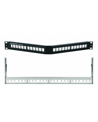 Коммутационная угловая панель 19” наборная, FTP, 1U, 24 порта, черный Eurolan (27A-00-24BL) в Волгограде Патч панель Pintop.ru