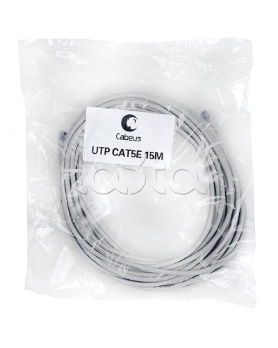 Патч-корд UTP, категория 5e, 15 м, неэкранированный, серый Cabeus PC-UTP-RJ45-Cat.5e-15m в Волгограде Патчкорды (медные) Pintop.ru