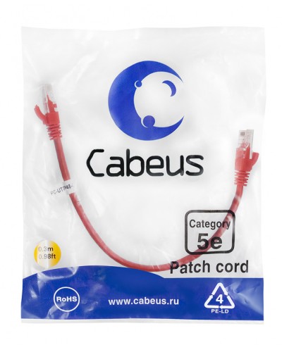 Патч-корд медный U/UTP кат.5е (0,3м) LSZH (красный) Cabeus (PC-UTP-RJ45-Cat.5e-0.3m-RD-LSZH) в Волгограде Патчкорды (медные) Pintop.ru