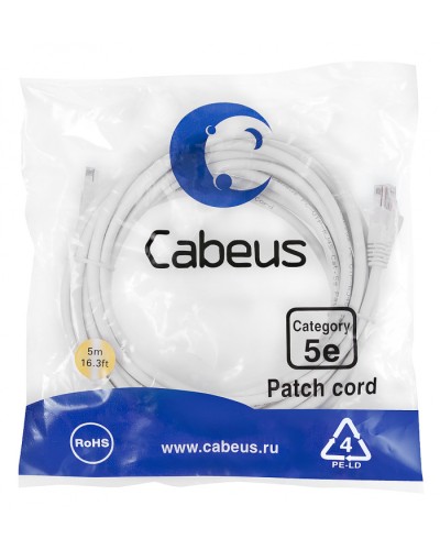 Патч-корд медный U/UTP кат.5е (5м) LSZH (белый) Cabeus (PC-UTP-RJ45-Cat.5e-5m-WH-LSZH) в Волгограде Патчкорды (медные) Pintop.ru