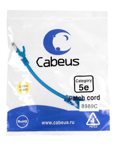 Патч-корд медный U/UTP кат.5е (0,15м) LSZH (синий) Cabeus (PC-UTP-RJ45-Cat.5e-0.15m-BL-LSZH) в Волгограде Патчкорды (медные) Pintop.ru