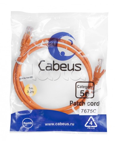 Патч-корд медный U/UTP кат.5е (1м) LSZH (оранжевый) Cabeus (PC-UTP-RJ45-Cat.5e-1m-OR-LSZH) в Волгограде Патчкорды (медные) Pintop.ru