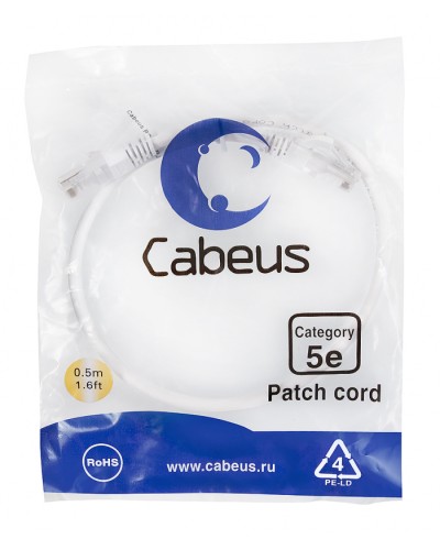 Патч-корд медный U/UTP кат.5е (0,5м) LSZH (белый) Cabeus (PC-UTP-RJ45-Cat.5e-0.5m-WH-LSZH) в Волгограде Патчкорды (медные) Pintop.ru