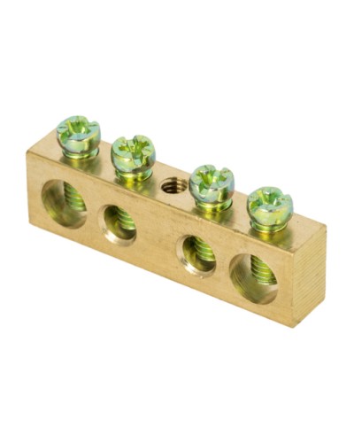 Шина PEN ноль-земля (8х12мм) 4 отверстия латунь крепеж по центру EKF PROxima (sn0-125-4-c) в Волгограде Клеммные колодки Pintop.ru