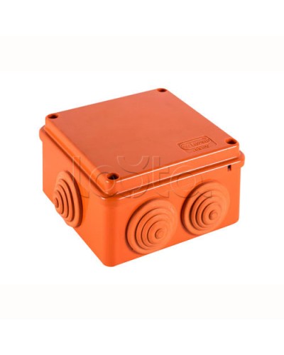 JBS100 Коробка огн. E110, о/п 100х100х55мм, без галогена, 6 вых., IP55, цвет оранж. Экопласт (43377HF) в Волгограде Коробки (ОКЛ) Экопласт Pintop.ru