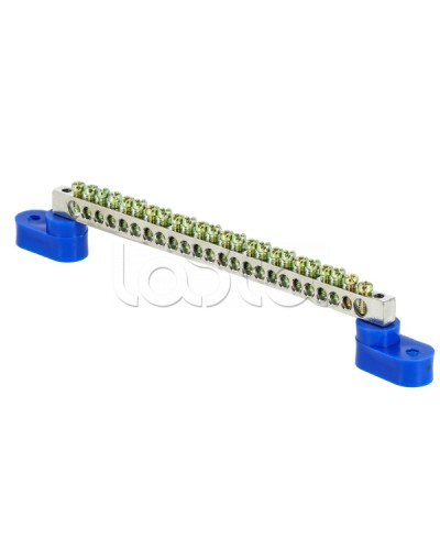 Шина 0 N (6x9мм) 24 отв. цинк 2 синих угловых изолятора EKF PROxima (sn1-63-24-2) в Волгограде Аксессуары для стоек и шкафов Pintop.ru