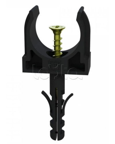 Крепеж-клипса с дюбелем и саморезом черная д25 в малой упаковке (10шт/450шт уп/кор) Промрукав (PR13.0313) в Волгограде Держатели, клипсы, скобы Pintop.ru