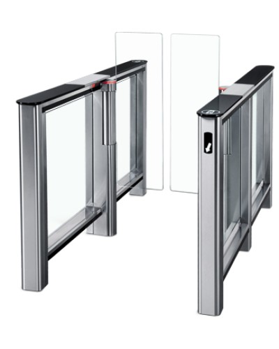 Турникет PERCo-ST-01 с крышками из закал. стекла с центральной вставкой из нерж. стали со створками PERCo-AТG-300H в Волгограде Турникеты Pintop.ru