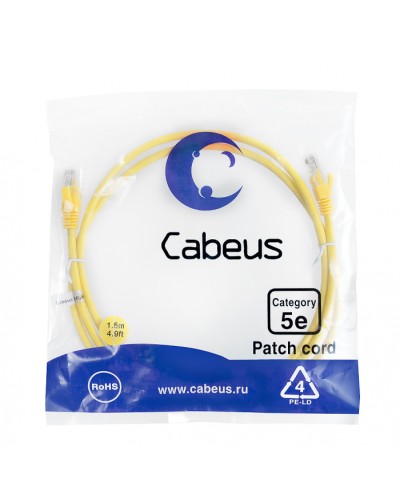 Патч-корд медный U/UTP кат.5е (1,5м) LSZH (желтый) Cabeus (PC-UTP-RJ45-Cat.5e-1.5m-YL-LSZH) в Волгограде Патчкорды (медные) Pintop.ru