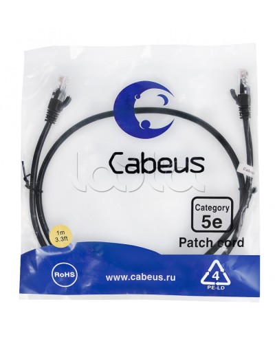 Патч-корд медный U/UTP кат.5е (1м) LSZH (черный) Cabeus (PC-UTP-RJ45-Cat.5e-1m-BK-LSZH) в Волгограде Патчкорды (медные) Pintop.ru