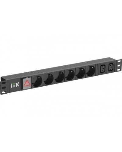 ITK 6 розеток нем. ст. + 2 С13 LED 1U вх. С14 алюмин.(PH12-6D2C133) в Волгограде Блоки розеток Pintop.ru