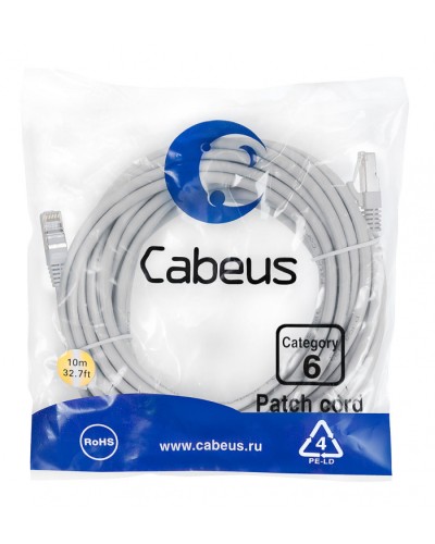 Патч-корд FTP, категория 6, F/UTP экранированный, LSZH, 10 м, серый Cabeus PC-FTP-RJ45-Cat.6-10m-LSZH в Волгограде Патчкорды (медные) Pintop.ru