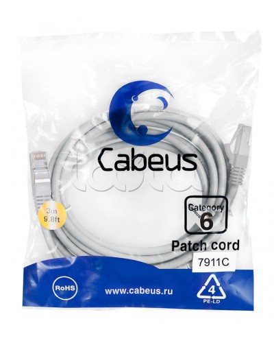 Патч-корд Cabeus PC-FTP-RJ45-CAT.6-3M-LSZH в Волгограде Патчкорды (медные) Pintop.ru