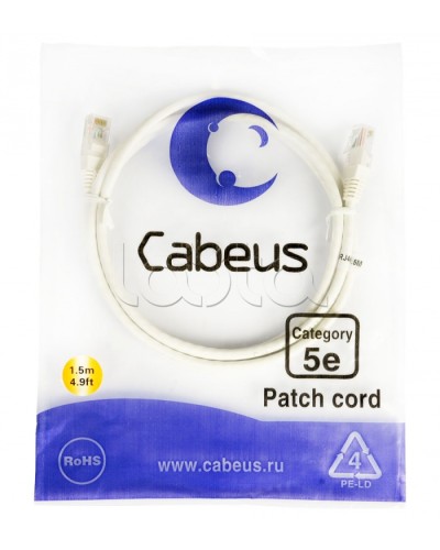Шнур коммутационный RJ-45 кат.5е (1.5 м) Cabeus PC-UTP-RJ45-Cat.5e-1.5m-WH в Волгограде Патчкорды (медные) Pintop.ru