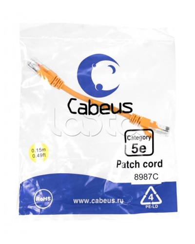 Патч-корд медный U/UTP кат.5е (0,15м) LSZH (оранжевый) Cabeus (PC-UTP-RJ45-Cat.5e-0.15m-OR-LSZH) в Волгограде Патчкорды (медные) Pintop.ru