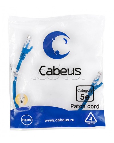 Патч-корд медный U/UTP кат.5е (0,3м) LSZH (синий) Cabeus (PC-UTP-RJ45-Cat.5e-0.3m-BL-LSZH) в Волгограде Патчкорды (медные) Pintop.ru