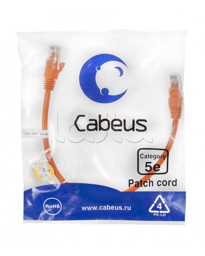 Патч-корд медный U/UTP кат.5е (0,3м) LSZH (оранжевый) Cabeus (PC-UTP-RJ45-Cat.5e-0.3m-OR-LSZH) в Волгограде Патчкорды (медные) Pintop.ru