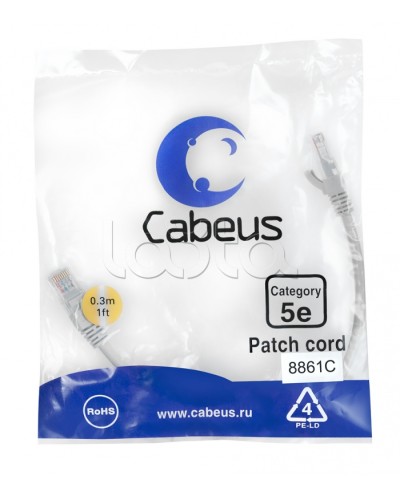 Патч-корд медный U/UTP кат.5е (0,3м) LSZH (белый) Cabeus (PC-UTP-RJ45-Cat.5e-0.3m-WH-LSZH) в Волгограде Патчкорды (медные) Pintop.ru