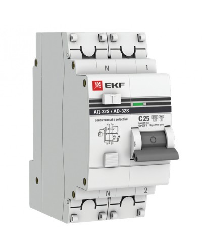 Дифференциальный автомат АД-32 (селективный) 1P+N 25А/300мА EKF PROxima (DA32-25-300S-pro) в Волгограде Электротехническое оборудование Pintop.ru