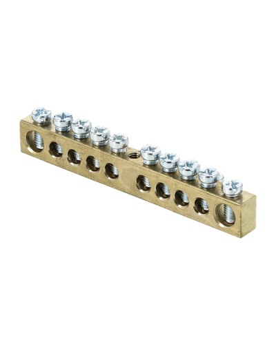 Шина PEN ноль-земля (6х9мм) 10 отверстий латунь крепеж по центру розничный стикер EKF PROxima (sn0-63-10-r) в Волгограде Аксессуары для стоек и шкафов Pintop.ru