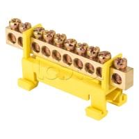 Шина "0" PE (6х9мм) 10 отверстий латунь желтый изолятор тип "Стойка" на DIN-рейку EKF PROxima (sn0-63-10-sy)