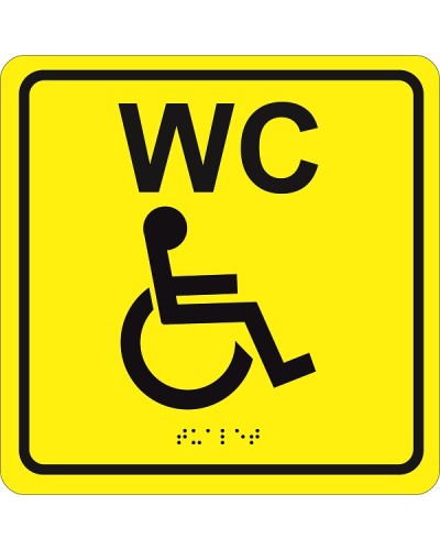 Табличка тактильная Hostcall MP-010Y3Туалет для инвалидов (200x200мм) желтый в Волгограде Система оповещения и трансляции Hostcall Pintop.ru