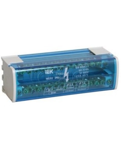 Шина «N» нулевая на DIN-рейку в корпусе 2Х15 групп IEK YND10-2-15-125 в Волгограде Аксессуары для стоек и шкафов Pintop.ru