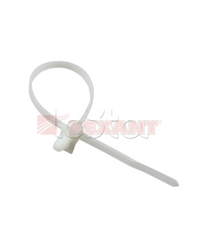 Хомут-стяжка нейлоновый, с крепежным пистоном 4.8х190 мм белый (100шт/уп) REXANT 07-0197 в Волгограде Стяжки-хомуты Pintop.ru