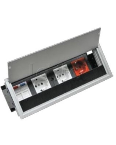 Люк настольный встраиваемый на 4 модулей (45х45мм) с крышкой, алюминий IP20 Экопласт 70044 в Волгограде Системы лючков и колонн Pintop.ru