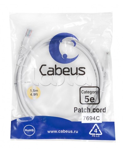Патч-корд медный U/UTP кат.5е (1,5м) LSZH (белый) Cabeus (PC-UTP-RJ45-Cat.5e-1.5m-WH-LSZH) в Волгограде Патчкорды (медные) Pintop.ru